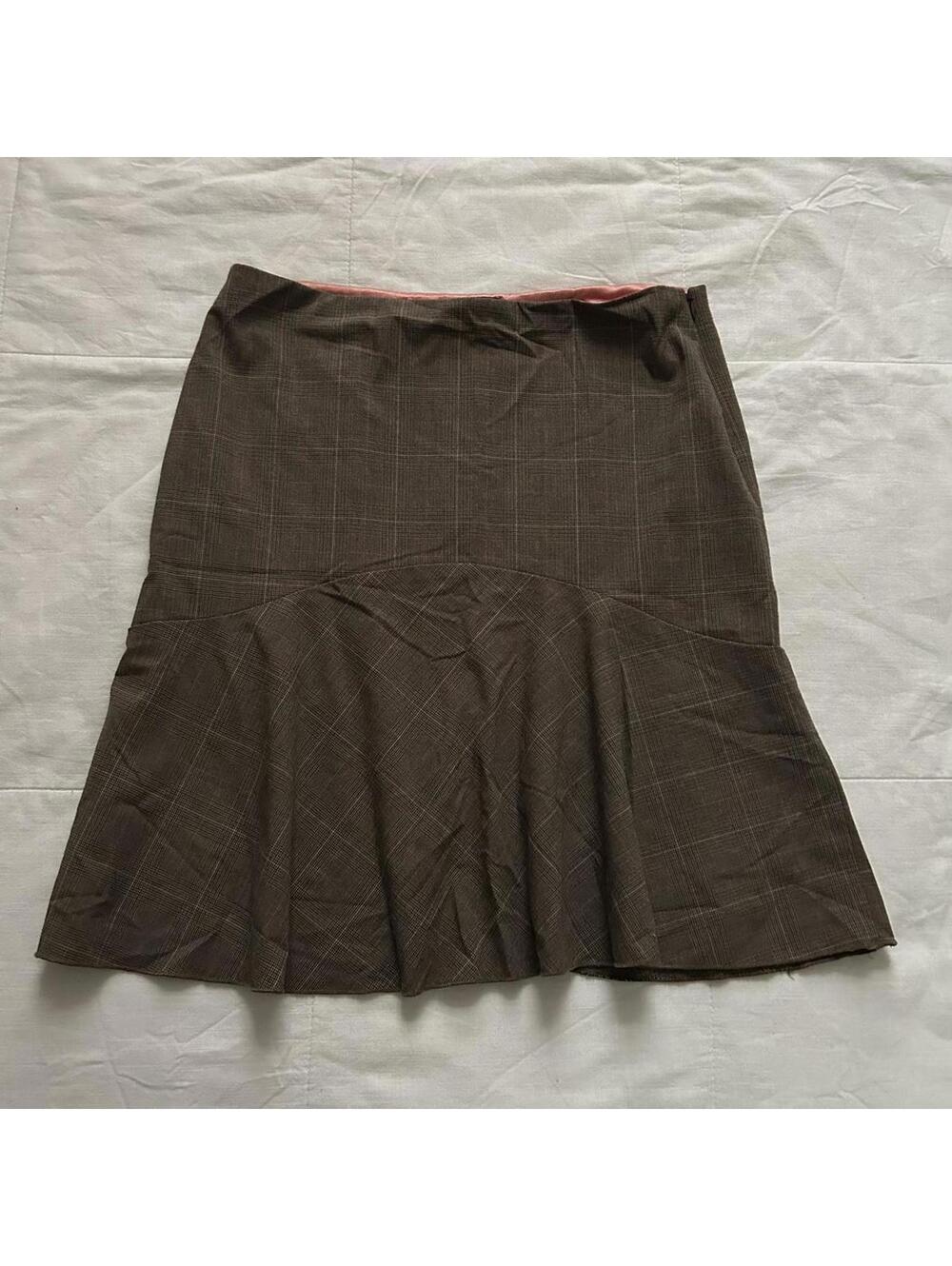 Y2K Bebe Brown Plaid Skirt Pink Lining Coquette Preppy Size 8